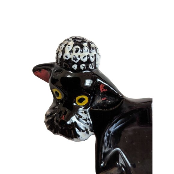 Vintage Poodle ashtray soap dish decor Redware clay black white red - Picture 2 of 6